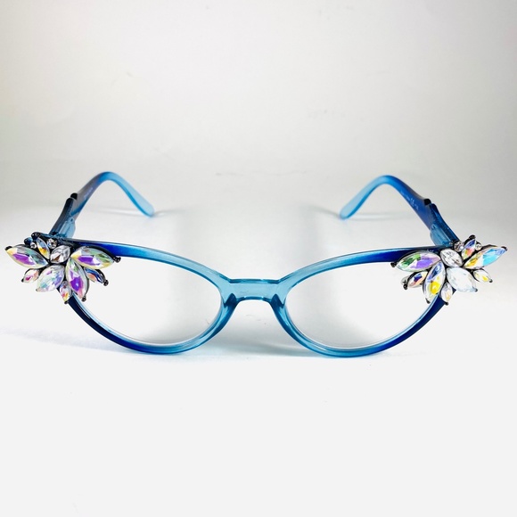 Retro Readers Custom, Blue Ombre Frames w/Ab Rhinestones, +1.25 Reading Glasses - Picture 5 of 7